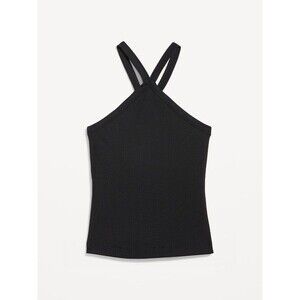 Old Navy Ribbed Fitted Halter Tank Top Women XL Black W/ Built-in Bra Brami
